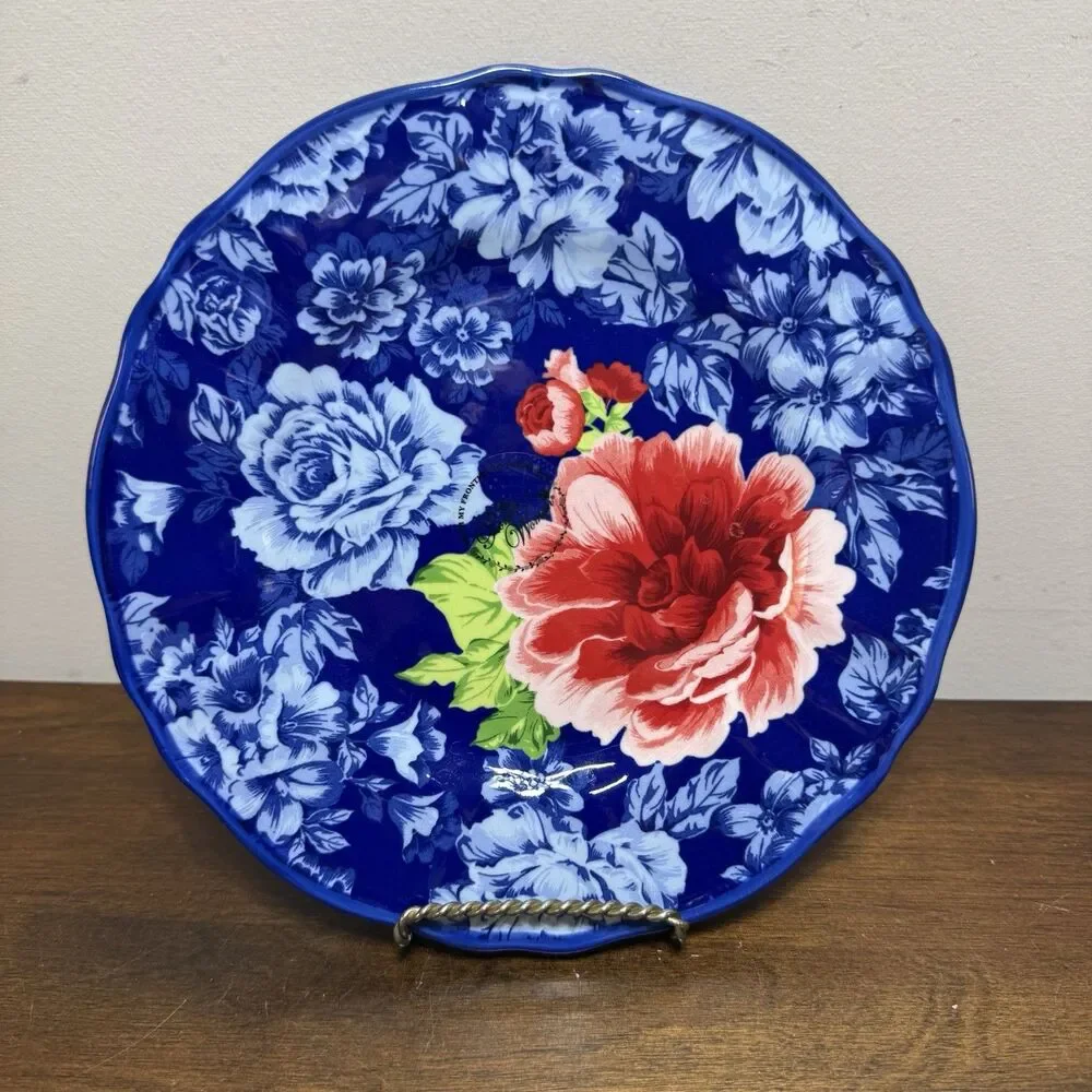 Pioneer Woman Two-2 Set HERITAGE FLORAL 8.5 Stoneware Scalloped Salad Plates New